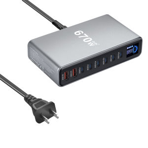 Trạm Sạc Để Bàn 8 Cổng 670W GaN Hub Sạc Nhanh 6C2A Cho Điện Thoại Máy Tính Bảng Và Nhiều Thiết Bị Khác Bộ Sạc Nhanh Đa Cổng USB Type-C