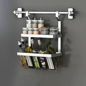 Stainless Steel Kitchen Wall Mounted Storage Rack No Drilling Water Drainable Spice Holder Knife And Chopsticks Hanging Rack