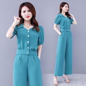 Fashionable Two-Piece Set for Women Summer 2025 Stylish Ageless Goddess Style Belly Covering Ensemble Polyester Material
