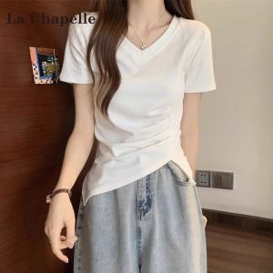 La Chapelle | Elegant V-neck Slim Fit Ice Silk Top
