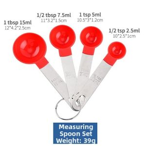 Stainless Steel Plastic Measuring Cup and Spoon Set Home Use 8 Pieces