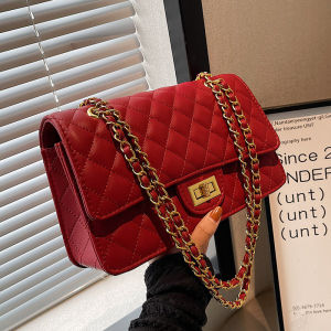 Wedding Chain Bag Womens New 2026 Red Marriage Birthday Gift Large Diamond Grid Shoulder Bag Fashionable Trendy Leisure