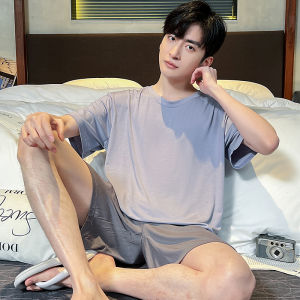 Mens Summer Sleepwear Modal Short Sleeve Home Clothes Set Ice Silk Mid-aged Dad plus Size Comfortable Breathable Casual Home Scene