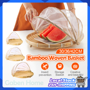 Handmade Bamboo Woven Basket Bug Proof Food Fruit Vegetable Basket Anti-Mosquito Nets Kitchen Mesh Dustpan Tent Basket Tray
