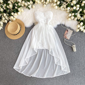 French Socialite Exquisite Refined Grace Small Dress Fancy Party Gathering Small Dress Mesh Stitching Tube Top Dress