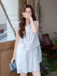 YINLUOYA | Summer Fashion Design Sleeveless Top And High Waist Shorts Womens Two-Piece Set Cute And Charming New Arrival Round Neck Button