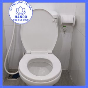 Nắp bồn cầu nhựa trắng phù hợp với các loại bồn cầu hai khối dáng tròn cỡ nhỏ