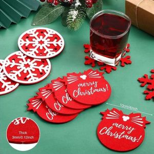 Christmas Felt Coasters Xmas Tree Snowflakes Shaped Mats Cups Mat Party Decoration