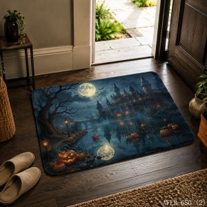 VIKAMA Gothic Jack O Lantern Doormat Non Slip Washable Welcome Mat Halloween Entryway Rug