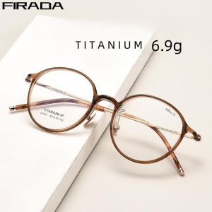 ฟิราดาแฟชั่นหรูหราแว่นตาวินเทจแว่นตากลมไทเทเนียมน้ำหนักเบาเป็นพิเศษใบสั่งยาสะดวกสบาย L9101Y กรอบแว่นตาผู้หญิง