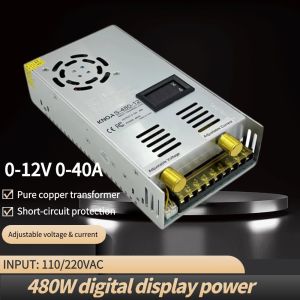 DC 0-12V Adjustable Switching Power Supply 12V 40A 480W Digital Display Power Supply 110V 220V AC To DC 12V Power Source