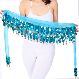 Khăn Quấn Hông Múa Bụng Màu Tím Đính Sequin Có Đồng Xu Vàng Và Tua Rua Lấp Lánh Có Dây Thun Co Giãn Phụ Kiện Tập Luyện Biểu Diễn Dành Cho Nữ