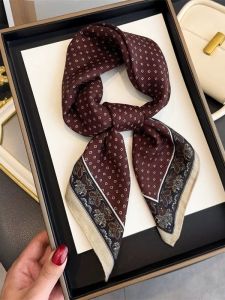 Brown Floral Nutshell Small Square Silk Scarf Tie Waist Belt Shawl Headband Shirt Necktie Decorative Polyester Fiber Women