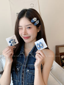 Sweet Cool Denim Hair Clips Set of 2 Pearls Butterfly Knot Hair Accessories for Side Bun Hairstyles and Frontal Hairclips