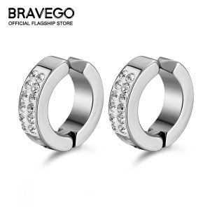 Bravego 1 Pair Men Fashion Diamond Non Piercing Clip Earrings Titanium Steel Hoop Earrings