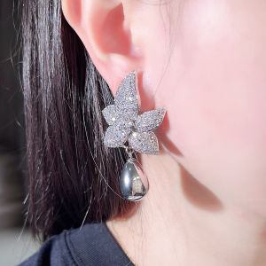 SEQUITO เครื่องประดับหูผู้หญิงดีชุบทองเต็ม Micro Pave Sparkly เล็กๆ Zirconia รูปดอกไม้ต่างหูรูปหยดน้ำจี้ไข่มุกทรงยาวสำหรับ SE949พรหม