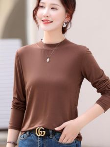 เสื้อยืดคอกลมแขนยาวทรงหลวมสไตล์ลำลองสำหรับฤดูใบไม้ร่วงและฤดูหนาว ผ้าเดอร์โมลินสองด้าน ปกเล็ก ทรงหลวม สไตล์ลำลอง อบอุ่น