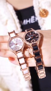 Sunlifex Jam Tangan Wanita Korea Kuarsa Tali Keramik Bisnis Santai Berlian Jam Tangan Cewek 8010