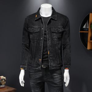 Áo Khoác Denim Xe Máy Thời Trang Nam Dáng Ôm Phong Cách Mỹ Cổ Điển Thường Ngày Mùa Xuân Chống Nhăn Dài Tay Áo Khoác Ngoài