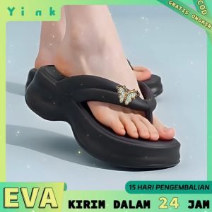 Yink Sandal Jepit Wanita Tinggi 5Cm Motif Kupu-kupu Casual Terbaru EVA Sendal Wanita Kekinian Platform Tebal Cewek Perempuan Dewasa  Empuk