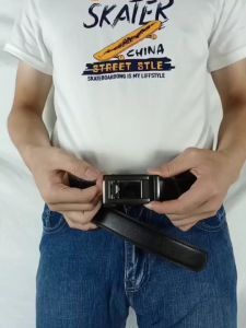 Cowhide Leather  Mens Leather Automatic Buckle Belt Perfect Gift For Love One  Suitable For Formal Wear Belt Long Lasting Tali Pinggang Lelaki Kulit Lembu