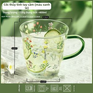 CrossOver | Cốc Thủy Tinh Chịu Nhiệt Borosilicate Cao Cho Nữ Cốc Cà Phê Văn Phòng Cốc Trà Có Tay Cầm Cốc Thủy Tinh Dung Tích 400ml Đa Năng