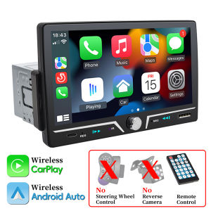 Hippcron Car Radio 1 Din Wireless Android Auto Carplay MP5 Stereo 7" IPS Screen Bluetooth Mirror Link Type-C Charging Universal