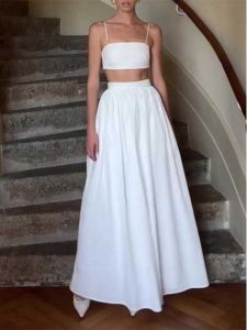 ฝรั่งเศส เรียบหรู หลวม พรางหุ่น เดรส ผู้หญิงตัวสั้น ฤดูร้อน ทรงลูกแพร์ใหม่ ทรงเอ พลีท Maxi กระโปรง สูง เอว ชุดทํางาน