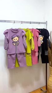 Setelan Knit Anak Perempuan 1-10 Tahun Bear Karakter Lentur Lembut Pink