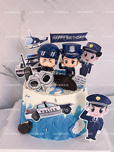 Police Themed Cake Decoration Display Boy Girl Birthday Special Forces Police Officer Figurine Childrens Party Supplies