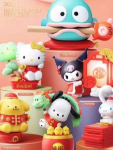 KFC 2024 New Year Ornament Toys Hello Kitty Pachat Dog Sanrio Characters Plushie Collectible Figures Joint Movable Plastic