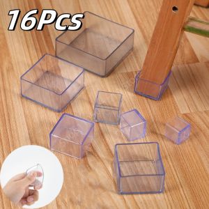 16Pcs Transparent Rubber Chair Leg Pad Round Square Anti-slip Silent Furniture Leg Table End Plug Floor Protection Decor Mat