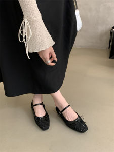 Giày Đế Bằng Mary Jane Phong Cách Hàn Quốc Cho Nữ Mùa Thu 2025 Giày Đế Bằng Mũi Vuông Đế Cao Su Màu Trơn Thường Ngày