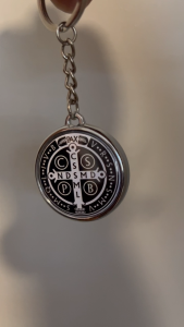 Double-Sided Design Saint Benedict medallion Keychain visible on both sides Saint Benedict Back-to-Back