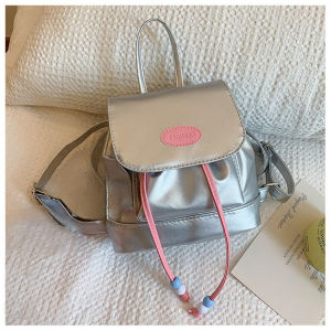 Retro Cute Color Block Student Backpack Handheld Shoulder Bag Commuter Bookbag for Young Women Soft Polyester Inner Lining