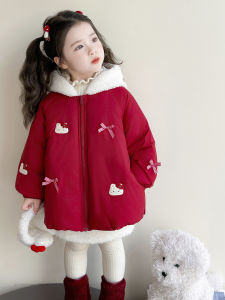 Cute KT Cat Girls Winter Cotton Jacket Red Fashionable Childrens Clothing Thickened Long Sleeve Standard Version Coat for Kids