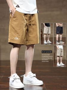 Quần Short Nam Mùa Hè Ice Silk Mỏng Quần Dài Ống Đứng Rộng Rãi Quần Thể Thao Mỹ Quần Dài Năm Điểm Quần Dài Thường Ngày