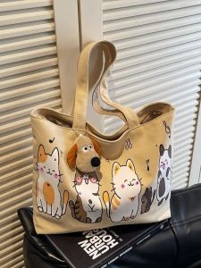 Large Capacity Canvas Tote Bag Women Casual Commuter Sweet Cool Style Embroidery Detail No Lock No Compartment Chinese Made