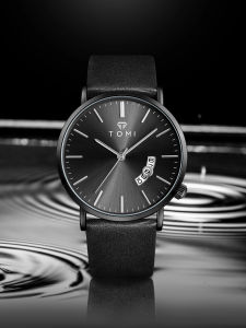 TOMIMens watch simple trend quartz business wristwatch leather strap calendar male watch
