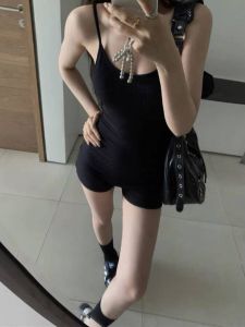 Black Versatile One-Piece Summer Design Slim Fit Unique Beautiful Wrap around Skirt Pants Womens High Waist Straight Leg Jumpsuit