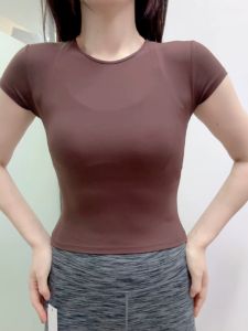 Womens Yoga T-Shirt Short Sleeve Fleece Brushed Sportswear Quick Dry Breathable Slim Fit Running High Elastic Fitness T-Shirt