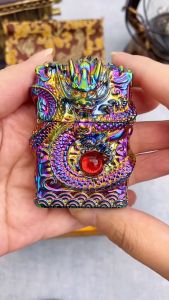 Bật lửa dùng xăng bằng thép khắc rồng nổi ZIPo đen và vàng fullbox