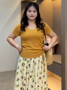 Áo Thun Nữ Tay Ngắn Cổ Tròn Màu Cam Cam Cỡ Lớn Mùa Hè Che Bụng Thon Gọn Mặc Trong