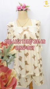 TINO TINO SET PIYAMA BAJU TIDUR WANITA JUMBO IMPORT MOTIF BEAR RUFFLE BOW/ BAJU TIDUR WANITA LENGAN PENDEK MURAH
