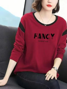 HUAXUNRAN | Slimming & Layering T-shirt for Middle-aged Women Large Size Loose Long-sleeved Printed Top