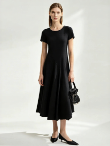 AMII | U-neck Casual New Design Short Sleeve Spliced Dress
