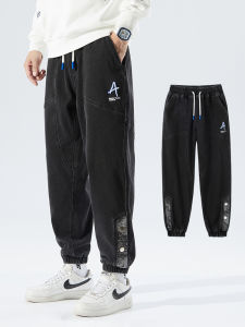 Spring Summer Mens Jogger Jeans Slight Stretch Denim Cargo Pants Black Blue Streetwear Baggy Jeans Trousers