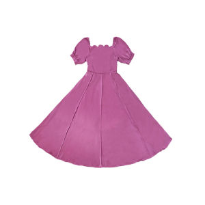 Original Whale Retro Bubble Sleeve Butterfly Knot Tea Break Dress Pink Petal Collar Satin Mid-Length A-Line Dress
