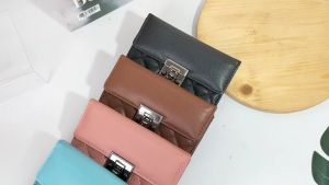 Dompet lipat mini simple kulit sintetis tempat kartu dan uang dompet wanita murah simple