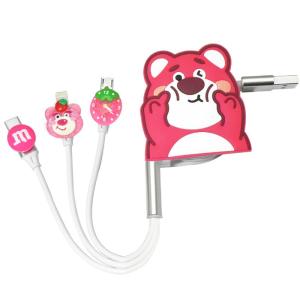 DINGBEIQI | 3-Port Quick Charge Car Charger with Cartoon Design and Easy Storage USB Cable